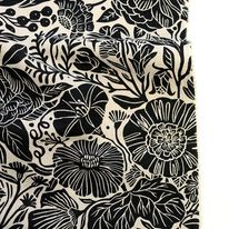 In the Dawn - Large Flowers black on beige cotton/linen blend