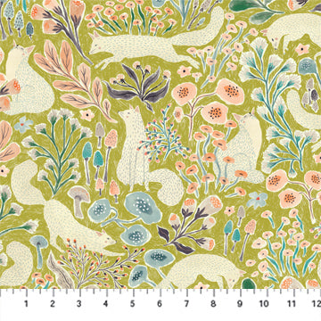 Thicket & Bramble - Floral Foxes on Chartreuse