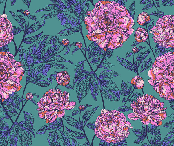 Peony in Jade - Indelible 108" wideback