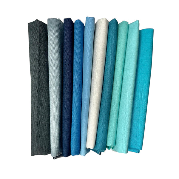 Preppy blues solid fat quarter bundle x 10