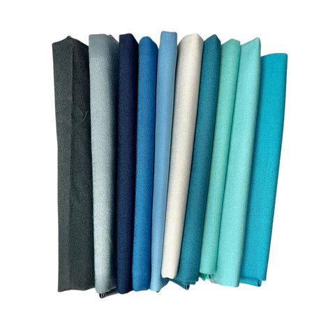 Preppy blues solid fat quarter bundle x 10