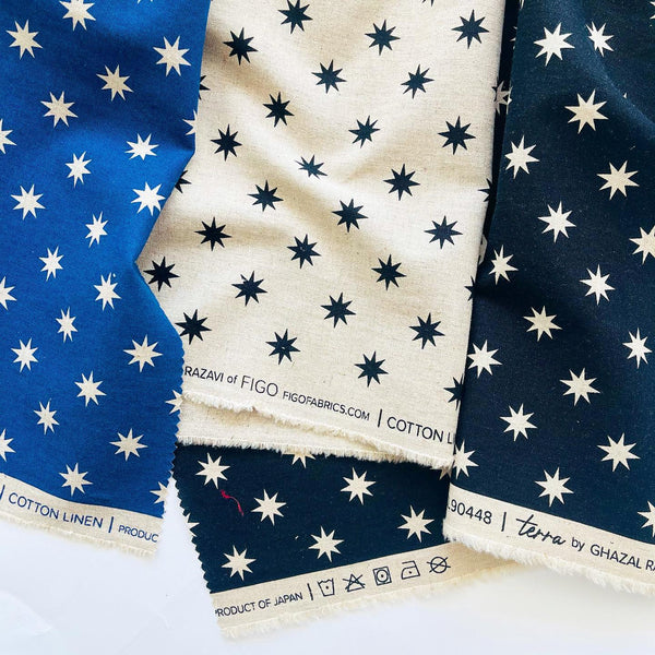 Terra - Navy Stars cotton/linen blend