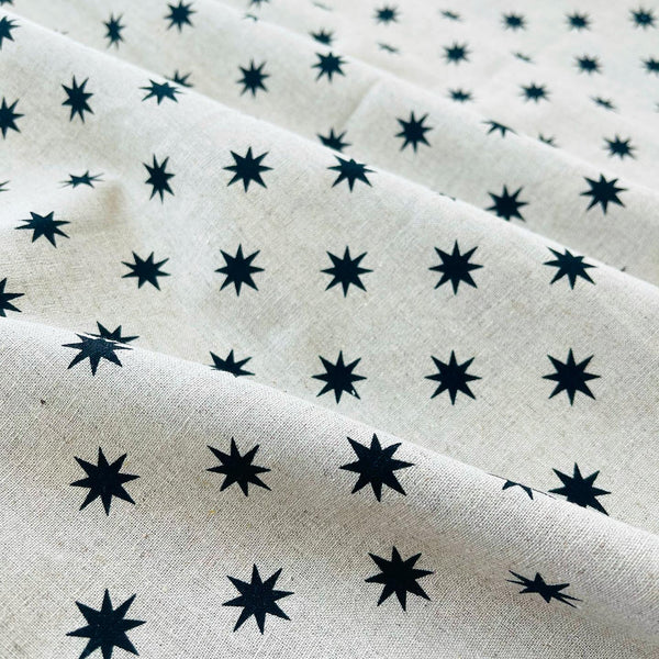 Terra - Black Stars on beige cotton/linen blend