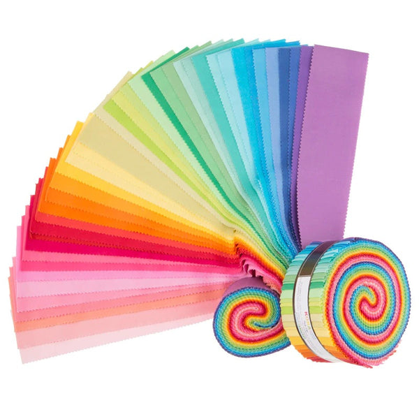 Kona cotton solids Roll-up - 2.5" strips in Brights