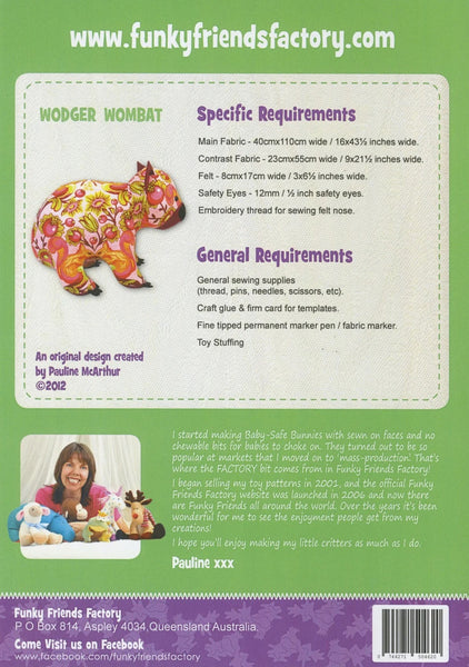 Wodger Wombat soft toy pattern