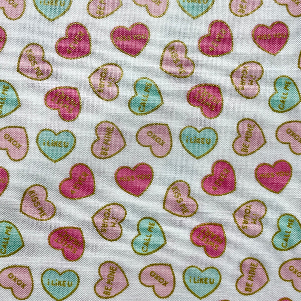 Conversation Hearts on white by Riley Blake Designs