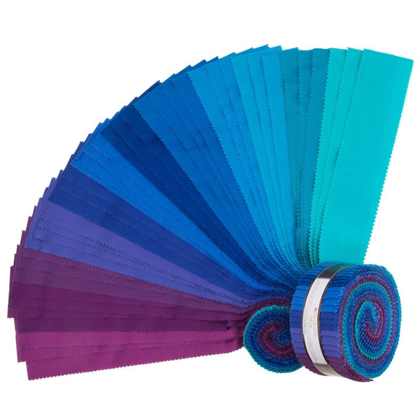 Kona cotton solids Roll-up - 2.5" strips in Peacock